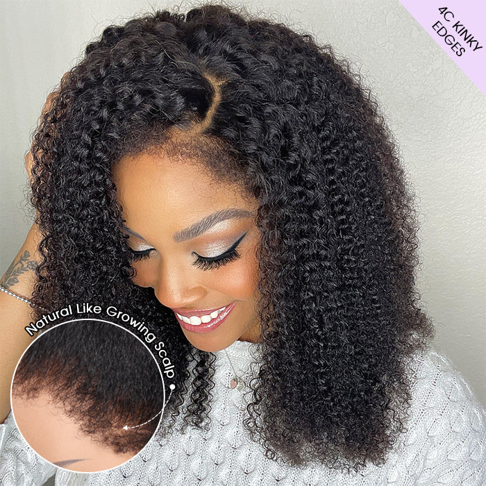 4C Kinky Edges Kinky Curly Bob Wig 5x5 HD Glueless Lace 100% Human Hair Wig With Super Natural Hairline