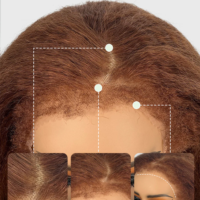 Glueless 4C Kinky Edges Hairline Kinky Straight Human Hair #30 Chestnut Brown Color 13x4/13x6 HD Transparent Lace Front Wigs