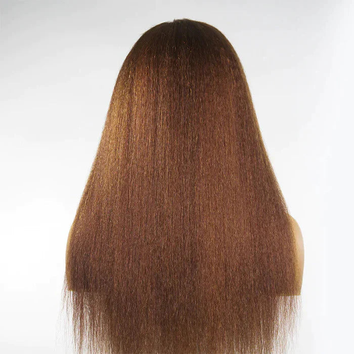 Glueless 4C Kinky Edges Hairline Kinky Straight Human Hair #30 Chestnut Brown Color 13x4/13x6 HD Transparent Lace Front Wigs