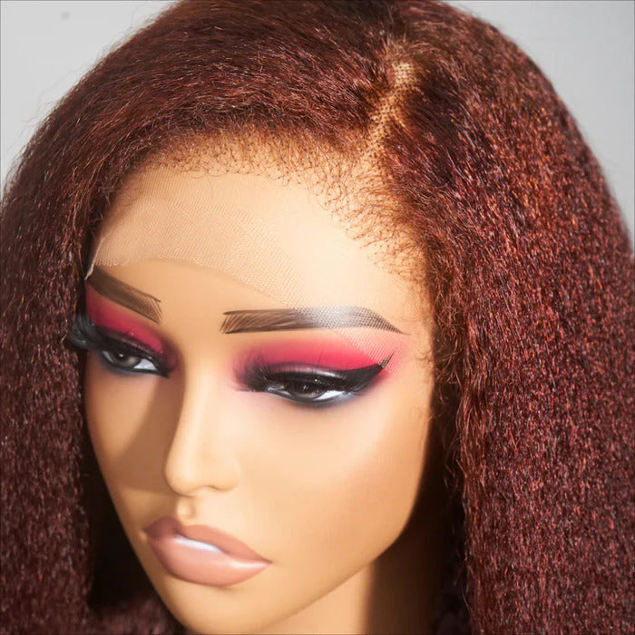Glueless 4C Kinky Edges Wig #33 Reddish Brown Kinky Straight Human Hair Wigs For Black Women