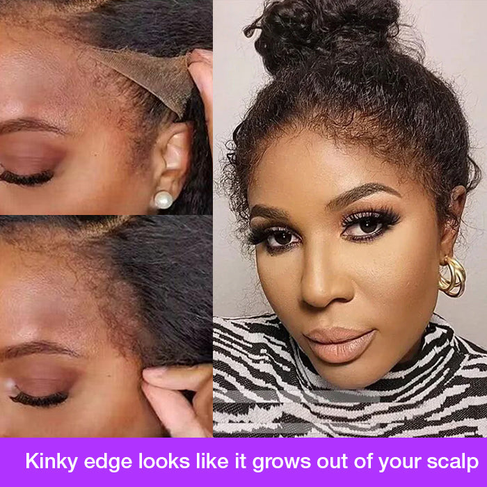 Kinky Edges Glueless 360 Full Lace Frontal Curly Wigs With Invisi-String Affordable Snug Fit Human Hair Wigs Lace Parting Anywhere