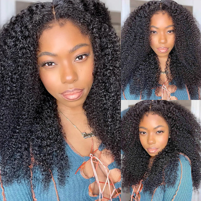 Kinky Edges Glueless 360 Full Lace Frontal Curly Wigs With Invisi-String Affordable Snug Fit Human Hair Wigs Lace Parting Anywhere