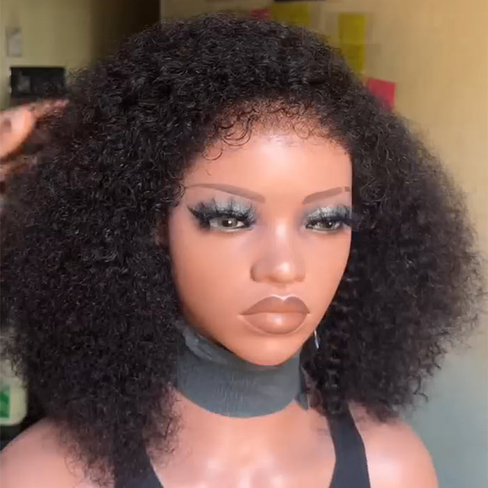 4C Edges Kinky Curly Short Bob Wig Glueless Short Wigs Human Hair For Women