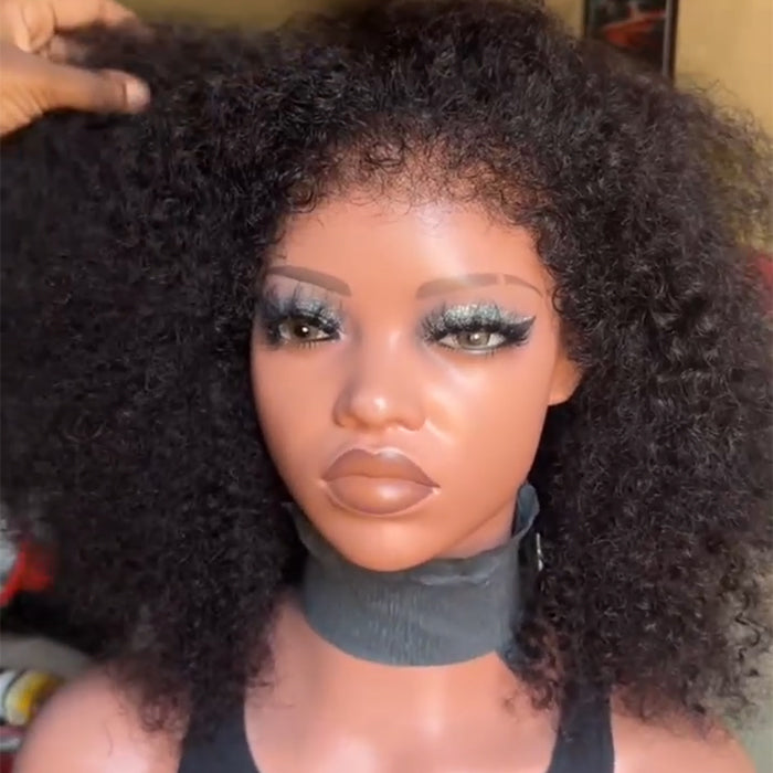 4C Edges Kinky Curly Short Bob Wig Glueless Short Wigs Human Hair For Women