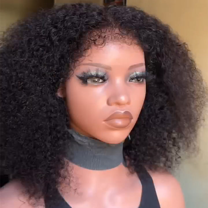 4C Edges Kinky Curly Short Bob Wig Glueless Short Wigs Human Hair For Women