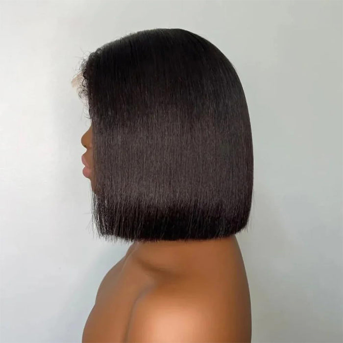 Glueless Kinky Edges Hairline Short Bob Wig Silky Straight 8×5 Pre-bleached Knots Natural Scalp 220% Density