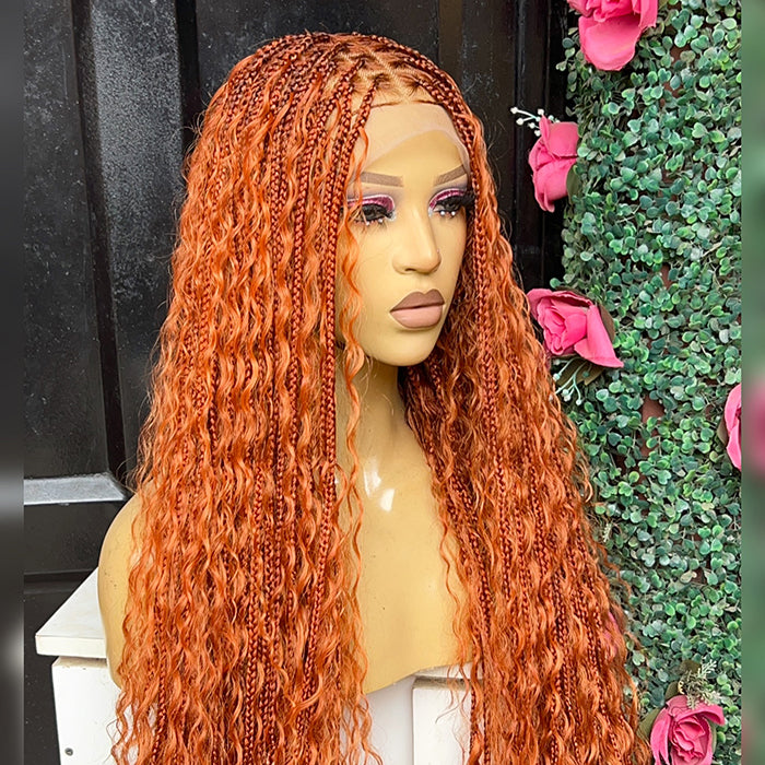 Glueless Pull Go Drawstring 13x6 HD Lace Frontal Colored Boho Braided Wigs for Black Women