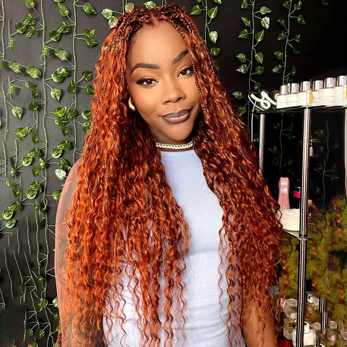 Glueless Pull Go Drawstring 13x6 HD Lace Frontal Colored Boho Braided Wigs for Black Women