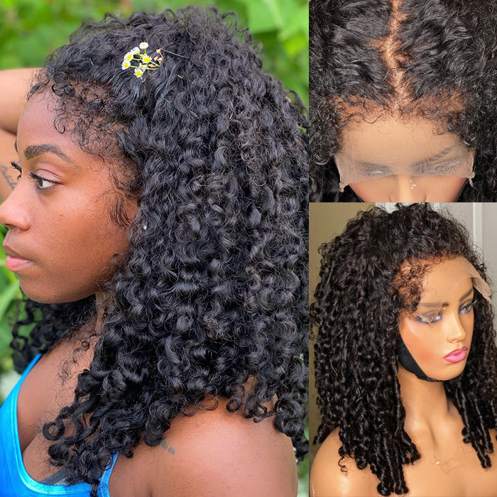 4C Edges Lace Front Bob Wig Glueless Curly Human Hair Wig with Pre Plucked Hairline 220% Density