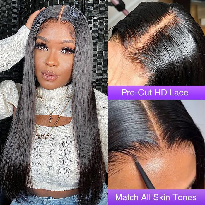 2Wigs = $199 | Jerry Curly & Silky Straight 8x5 HD Lace Glueless Wig Ultra Natural & Bleached for Effortless Styling