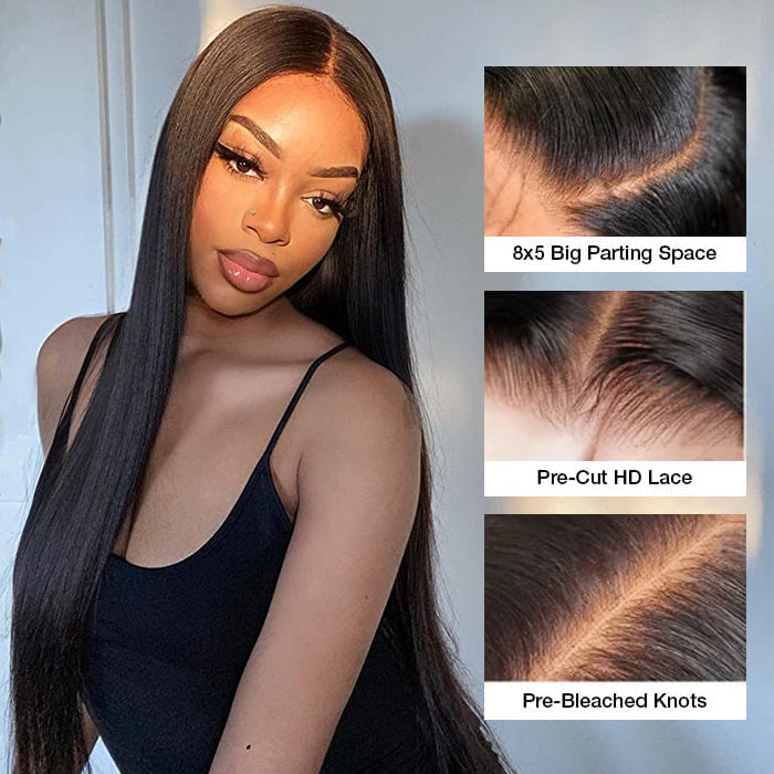 2Wigs = $199 | Jerry Curly & Silky Straight 8x5 HD Lace Glueless Wig Ultra Natural & Bleached for Effortless Styling