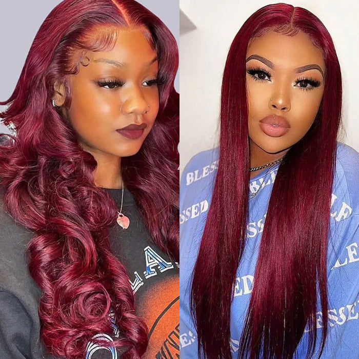 Body Wave Wig 99J Burgundy Color Glueless 8x5 HD Lace Wigs With Pre-Plucked Hairline