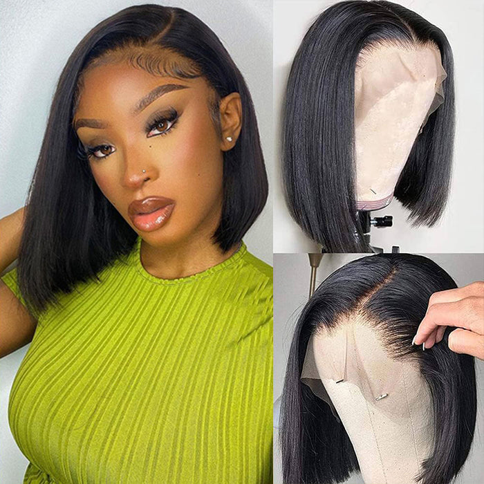 220% Density Short Straight Bob Wigs 13x4 HD Lace Front Wigs Pre Plucked & Bleached Knots Glueless Human Hair Wig