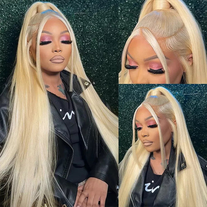 #613 Blonde Glueless Pull Go Drawstring Wigs Silky Straight 13x6 Full Lace Front Wig
