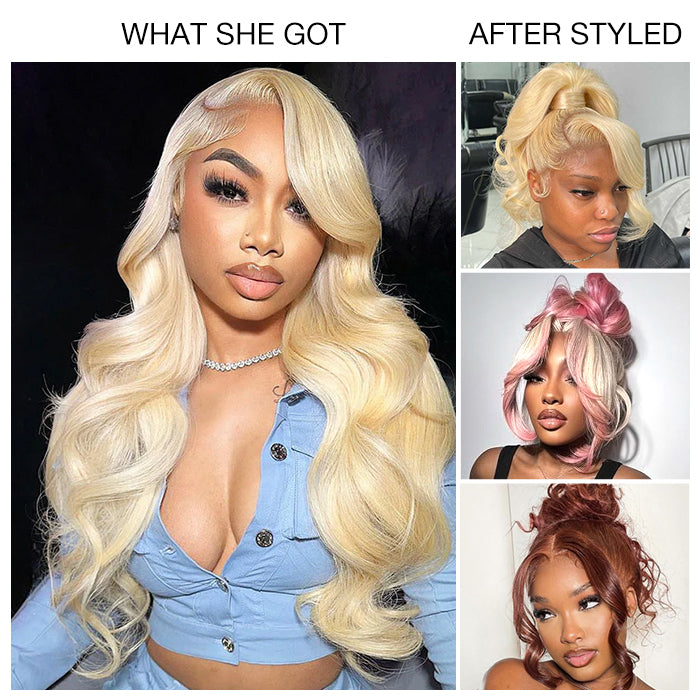 #613 Blonde Body Wave Pull Go Drawstring 13x6 Full Lace Front Glueless Wig