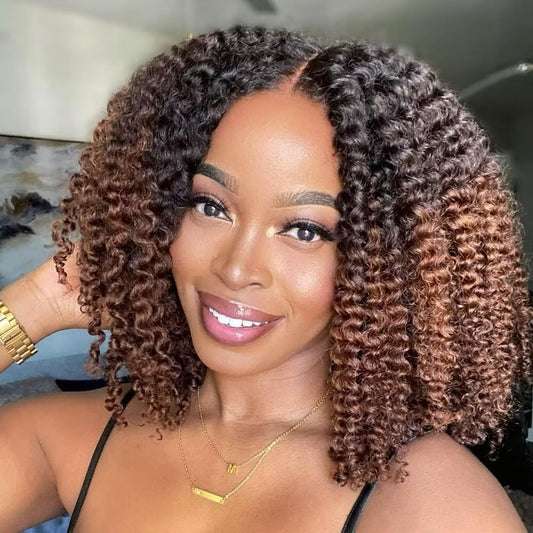 14'' = $99 1B/30 Ombre Colored Kinky Curly Bob Human Hair HD Lace Front Wigs 180% Density Pre Plucked Glueless HD Lace Wigs