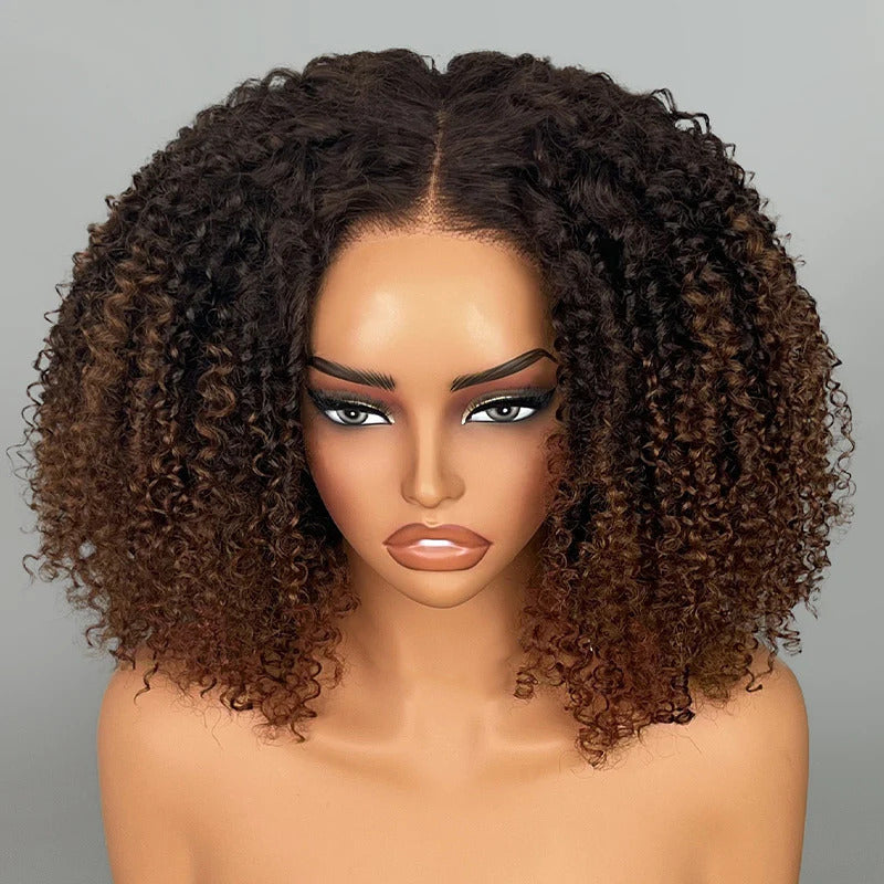 14'' = $99 1B/30 Ombre Colored Kinky Curly Bob Human Hair HD Lace Front Wigs 180% Density Pre Plucked Glueless HD Lace Wigs