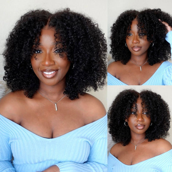 4C Kinky Edges Kinky Curly Bob Wig 5x5 HD Glueless Lace 100% Human Hair Wig With Super Natural Hairline