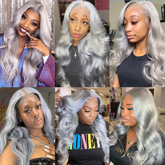 Colored Human Hair Lace Front Wigs Body Wave Gray Hair Wigs 13x6 13x4 5x5 HD Lace Wigs