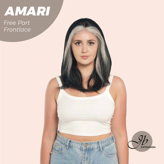JBEXTENSION 18 Inches Black With White Highlight Pre-Cut Free Part Frontlae Glueless Wig AMARI