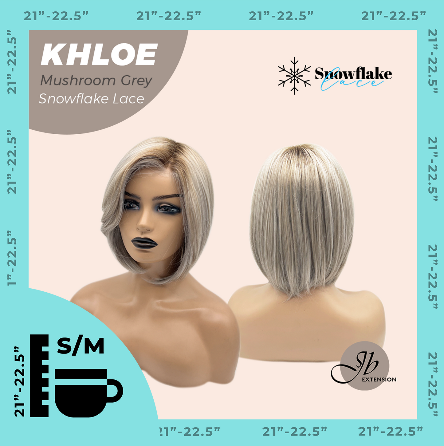 JBEXTENSION 12 Inches Bob Cut Mushroom Grey Pre-Cut Snowflake Lace Frontlace Glueless Wig KHLOE MUSHROOM GREY【PERMATEASE】【BENDY EAR TABS】