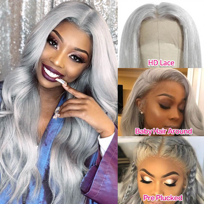 Colored Human Hair Lace Front Wigs Body Wave Gray Hair Wigs 13x6 13x4 5x5 HD Lace Wigs