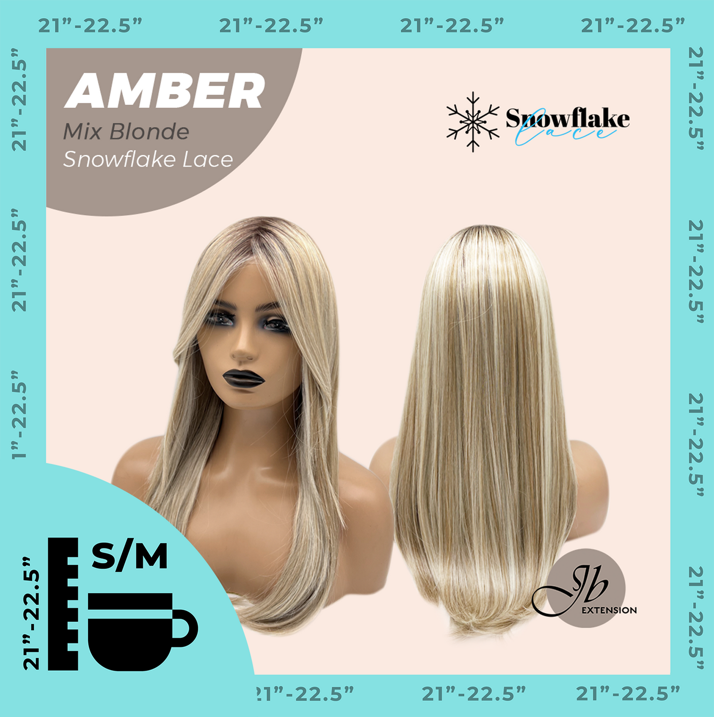 JBEXTENSION 21 Inches Straight Mix Blonde Pre-Cut T Part Snowflake Lace Frontlace Glueless Wig AMBER MIX BLONDE【BENDY EAR TABS】