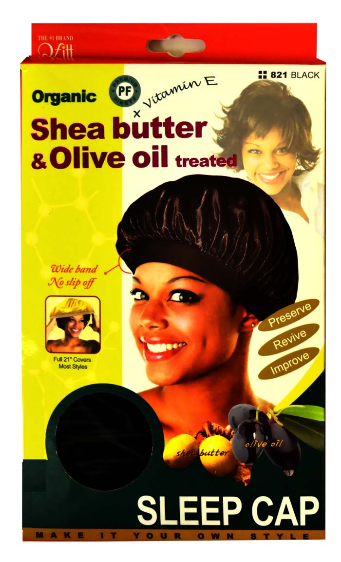 Qfitt Organic Shea Butter & Olive Oil Treated SLEEP CAP (821 Black)