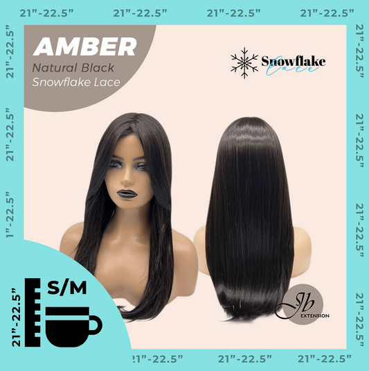 JBEXTENSION 21 Inches Straight Natural Black Pre-Cut T Part Snowflake Lace Frontlace Glueless Wig AMBER NATURAL BLACK【BENDY EAR TABS】