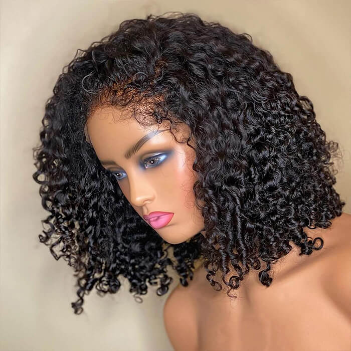 4C Edges Lace Front Bob Wig Glueless Curly Human Hair Wig with Pre Plucked Hairline 220% Density
