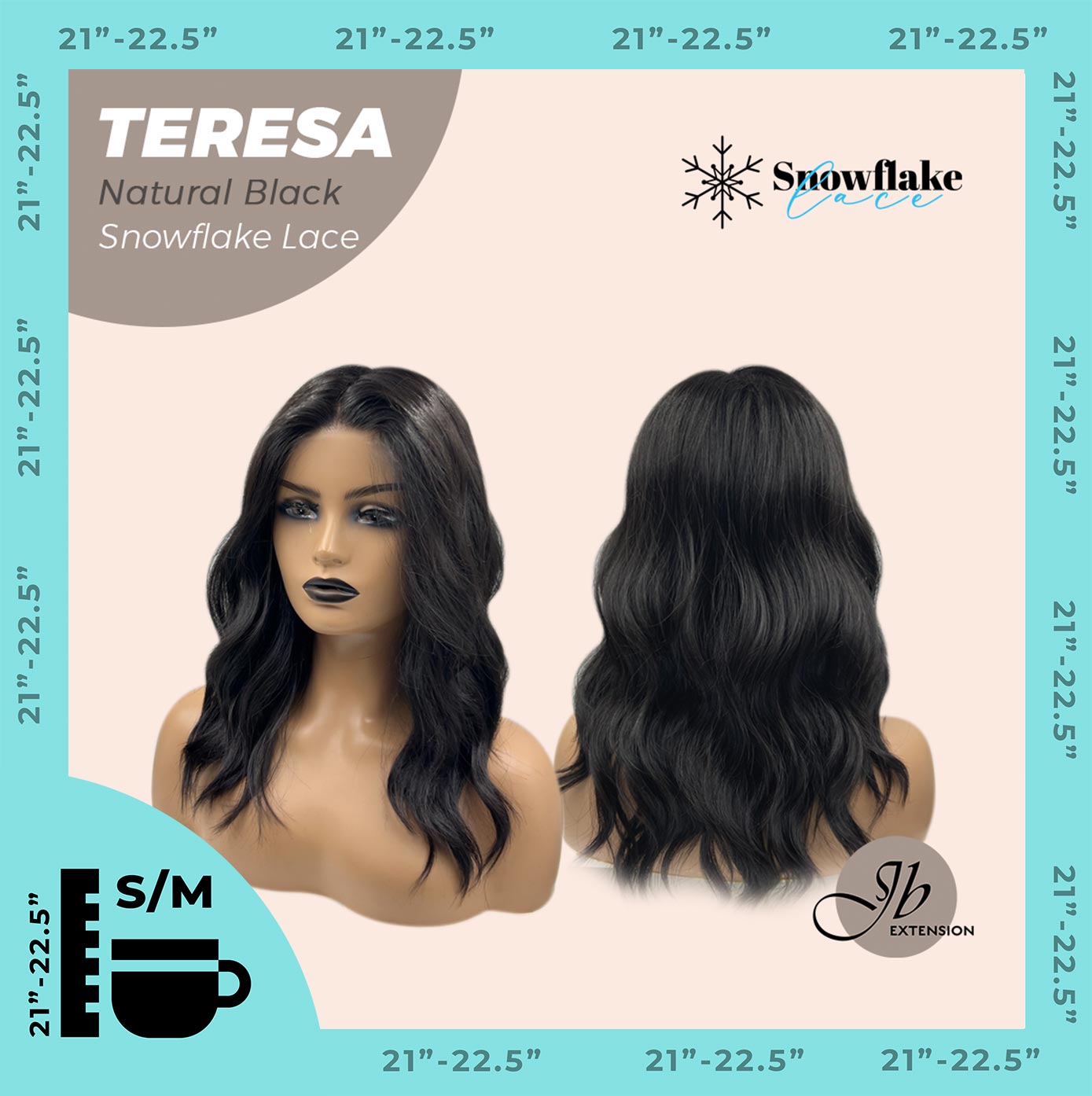 JBEXTENSION 18 Inches Natural Black Pre-Cut Snowflake Lace Frontlace Glueless Wig TERESA NATURAL BLACK【PERMATEASE】【BENDY EAR TABS】
