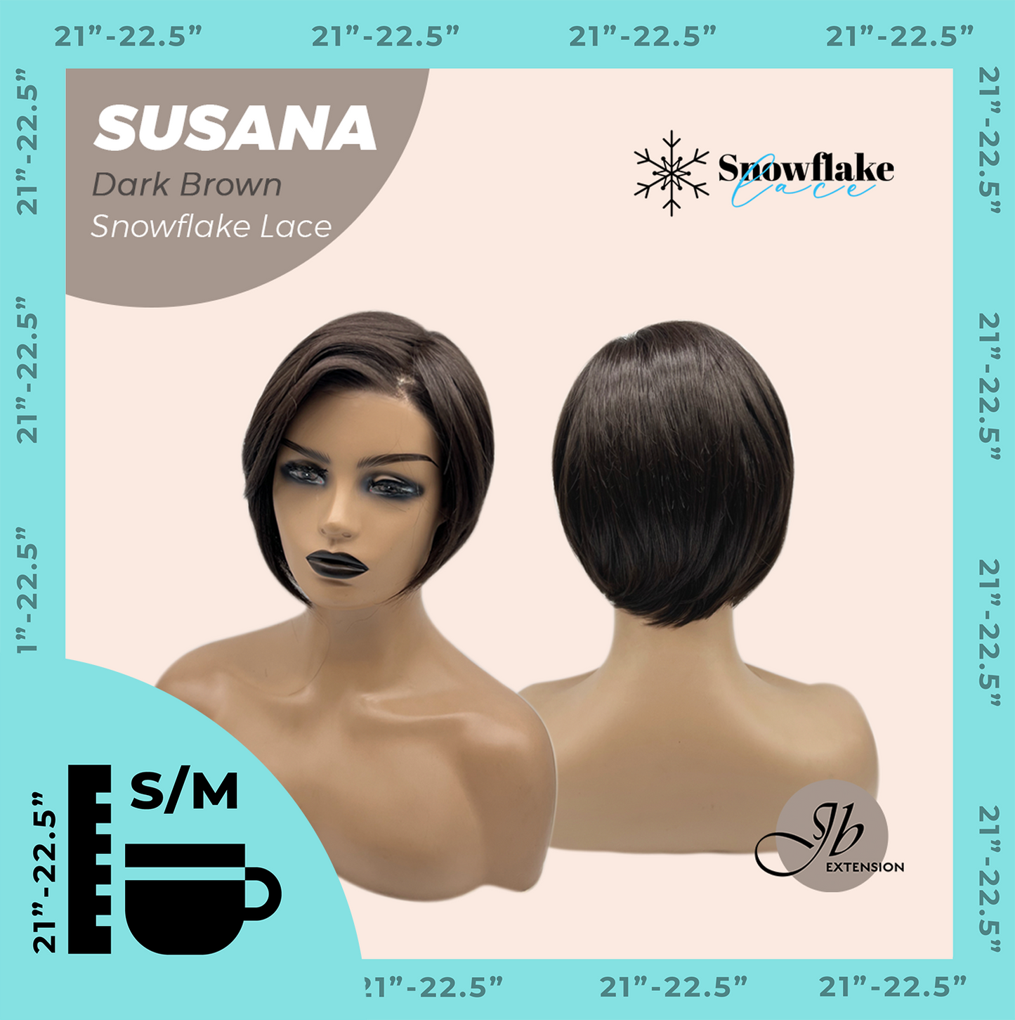 JBEXTENSION 9 Inches Dark Brown Pre-Cut Side Part Snowflake Lace Frontlace Glueless Wig SUSANA DARK BROWN【BENDY EAR TABS】
