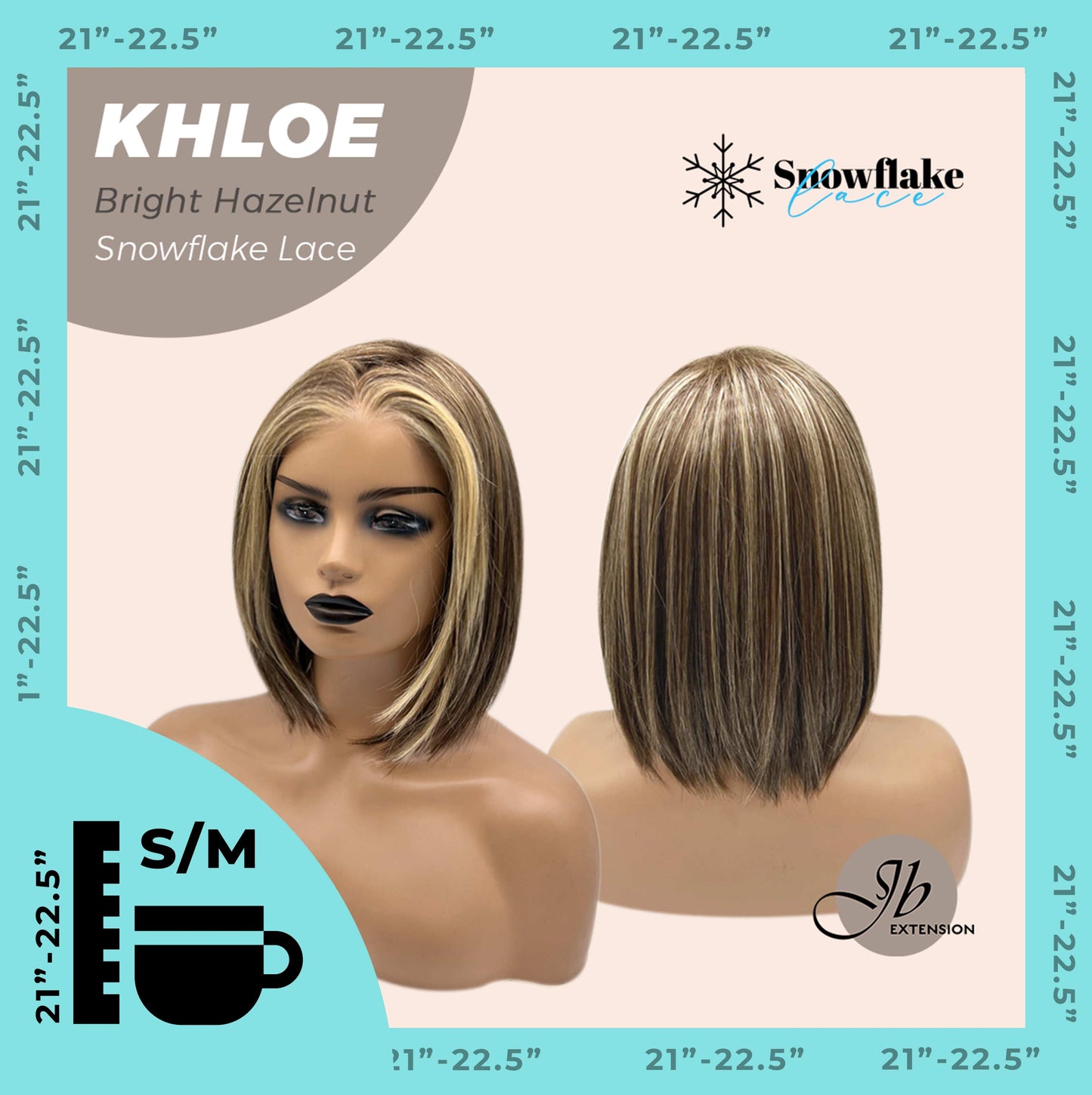 JBEXTENSION 12 Inches Bob Cut Bright Hazelnut Pre-Cut Snowflake Lace Frontlace Glueless Wig KHLOE BRIGHT HAZELNUT【PERMATEASE】【BENDY EAR TABS】