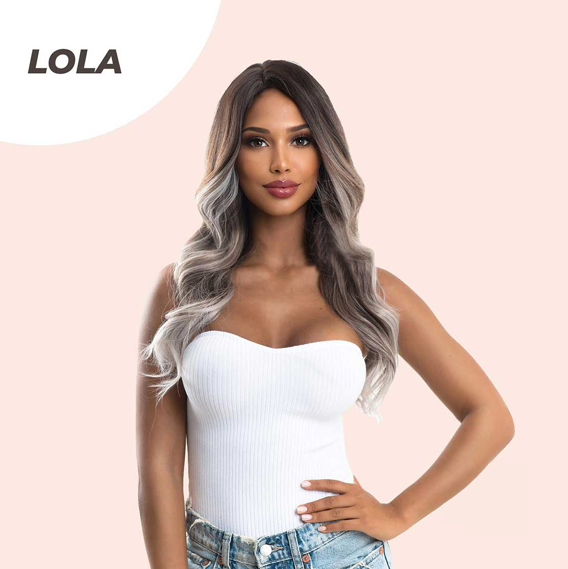 JBEXTENSION 25 Inches Long Curly Dark Brown With Grey Meches Hair Wig LOLA