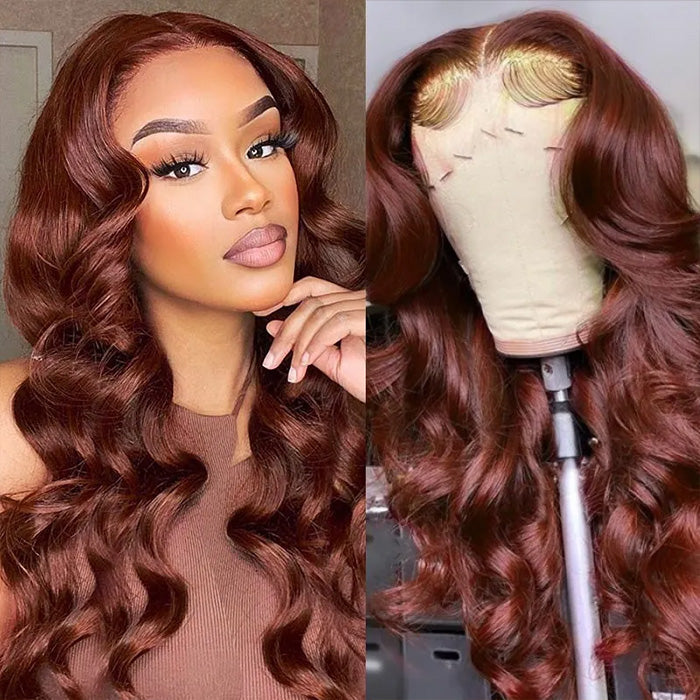 #33 Reddish Brown 5x5 HD Transparent Lace Pre Plucked Natural Hairline Human Hair Wigs