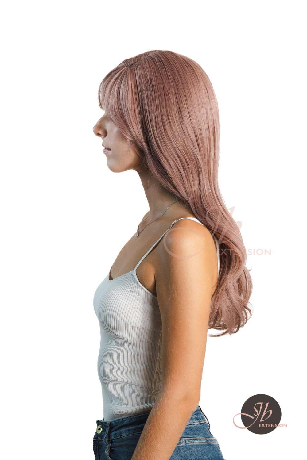 JBEXTENSION 22 Inches Smoke Pink Curly Wig With Bangs CAROL