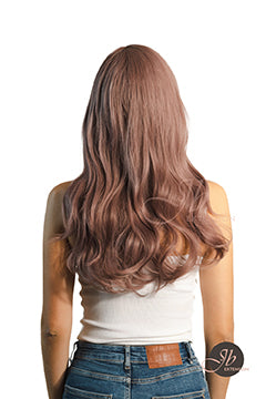 JBEXTENSION 22 Inches Smoke Pink Curly Wig With Bangs CAROL
