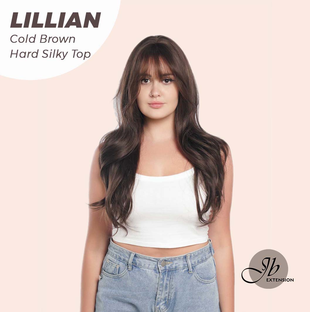 JBEXTENSION 26 Inches Scalpiana Cold Brown Curly 3.5X4 Hard Silky Top Natural Scalp Effect Wig LILLIAN COLD BROWN