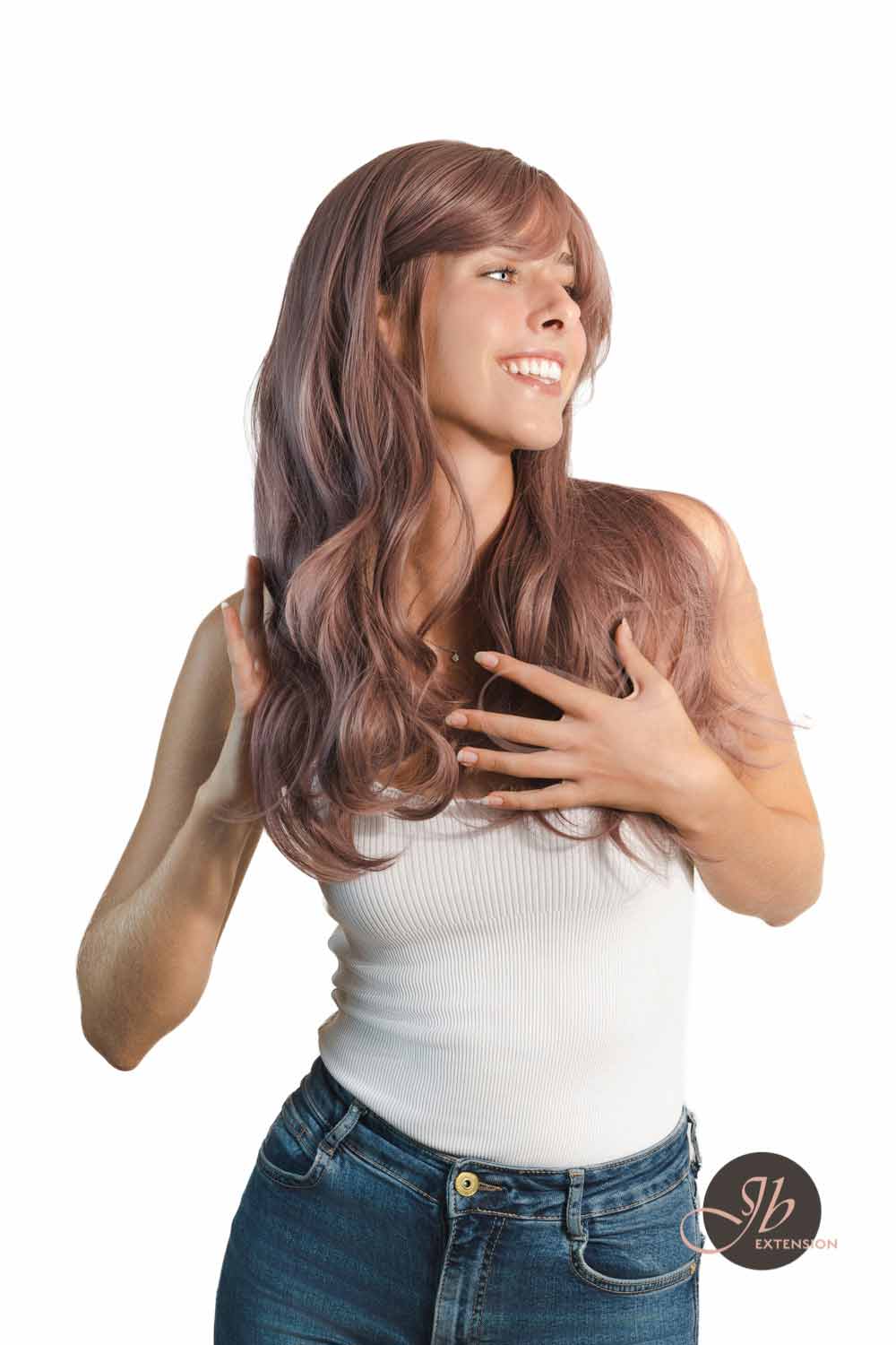 JBEXTENSION 22 Inches Smoke Pink Curly Wig With Bangs CAROL