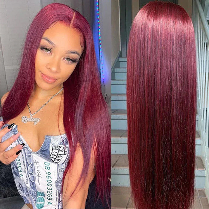 Body Wave Wig 99J Burgundy Color Glueless 8x5 HD Lace Wigs With Pre-Plucked Hairline
