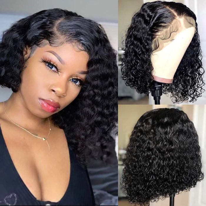 Glueless Asymmetric Side Part Bob Closure Wig Deep Wave 100% Human Hair 220% Density