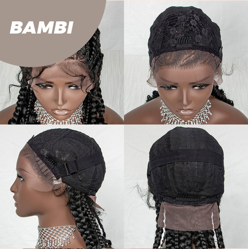JBEXTENSION 35" Hand-Braided Synthetic Lace Front Box Braided Wigs with Baby Hair for Women  Dutch Braids Black Lace Frontal Wigs for Women BAMBI