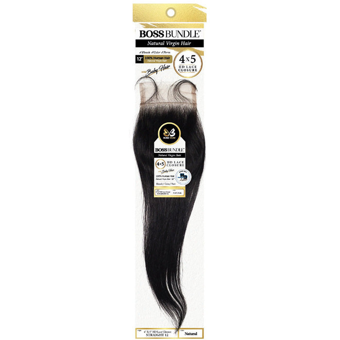 Bobbi Boss Boss Bundle 100% Human Hair 4x5 HD Lace Closure with Baby Hair - STRAIGHT 12"/16"