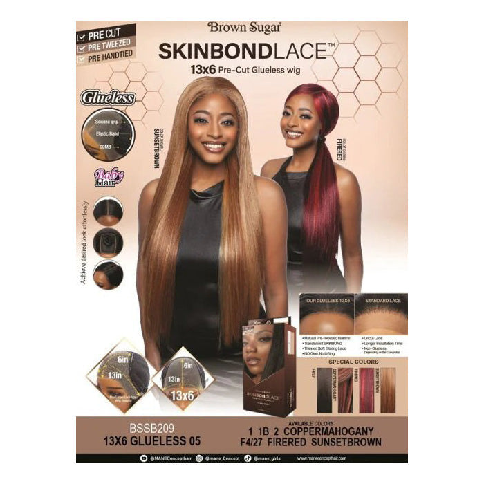 Mane Concept Brown Sugar SkinBond Lace Glueless HD 13x6 Lace Front Wig - BSSB209 - Human Hair Blend
