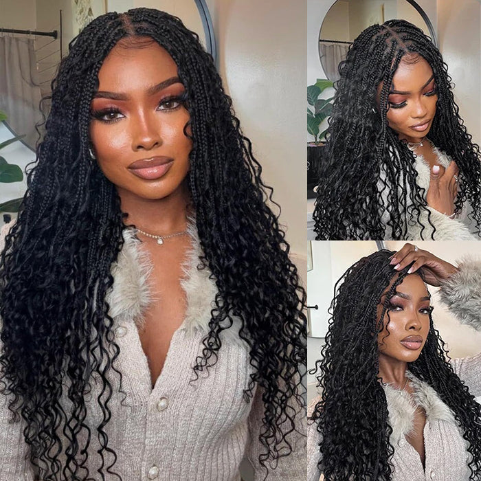Full Lace Knotless Boho Curls Braided Long Wig Pre-Braid Lightweight Super Natural Scalp