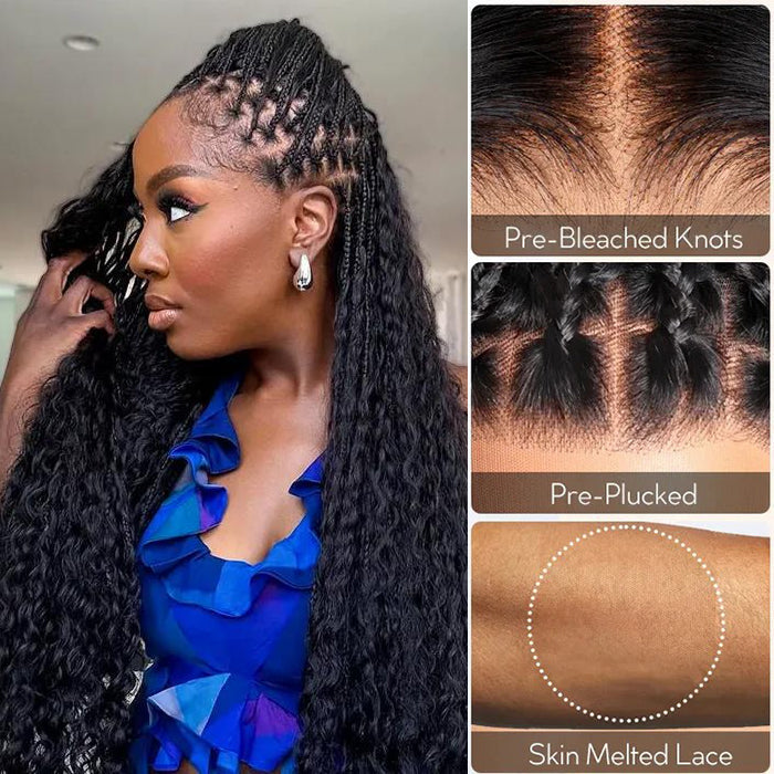 Full Lace Knotless Boho Curls Braided Long Wig Pre-Braid Lightweight Super Natural Scalp