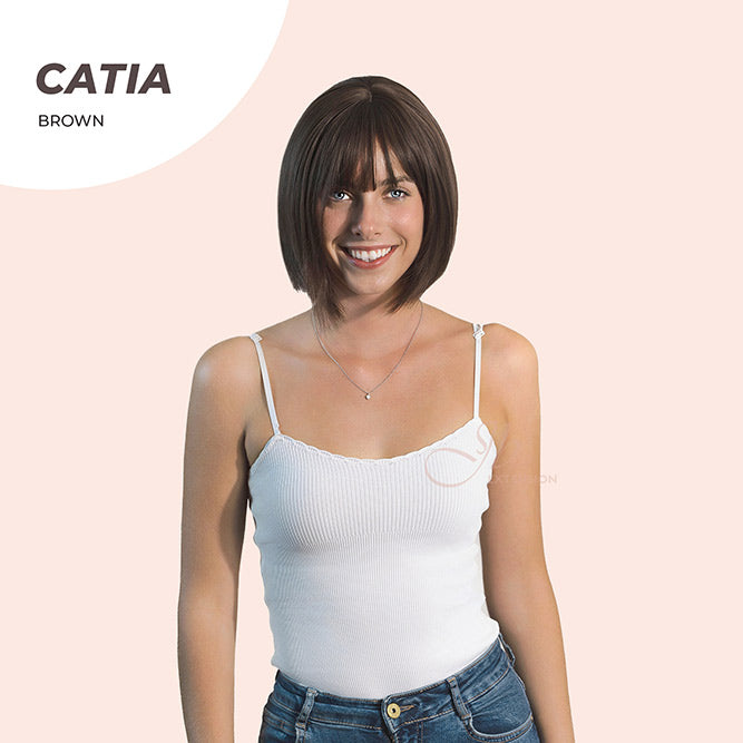 JBEXTENSION 10 Inches Short Bob Cut Brown Wig CATIA BROWN
