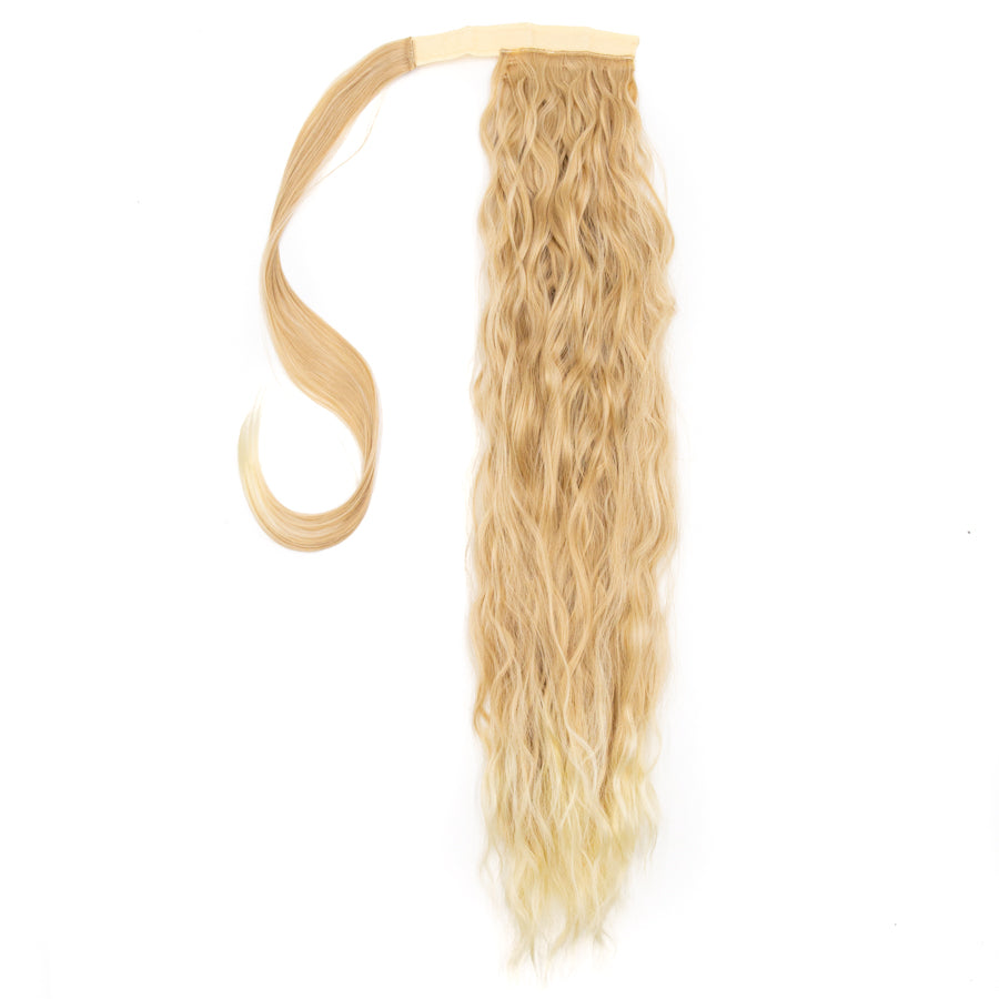 JBEXTENSION Long Corn Wave Ponytail Extension Magic Paste Heat Resistant Wavy Synthetic Wrap Around Ponytail Black Hairpiece for Women (22 Inch)