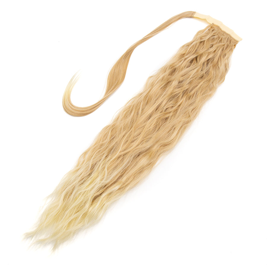 JBEXTENSION Long Corn Wave Ponytail Extension Magic Paste Heat Resistant Wavy Synthetic Wrap Around Ponytail Black Hairpiece for Women (22 Inch)