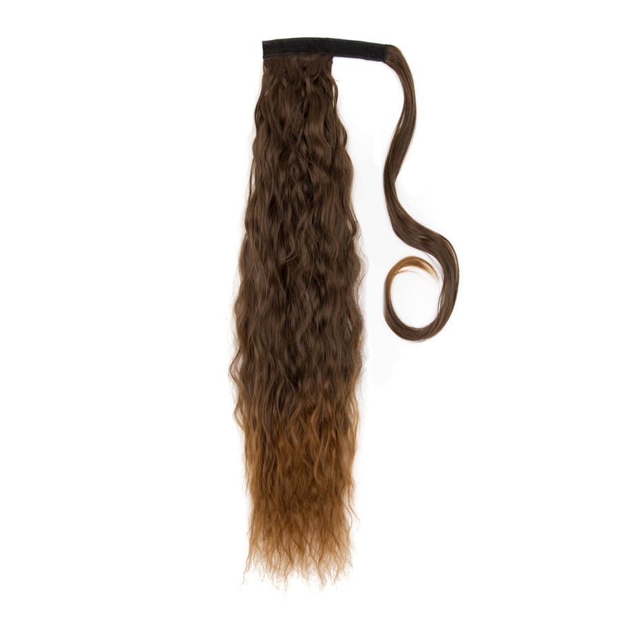 JBEXTENSION Long Corn Wave Ponytail Extension Magic Paste Heat Resistant Wavy Synthetic Wrap Around Ponytail Black Hairpiece for Women (22 Inch)